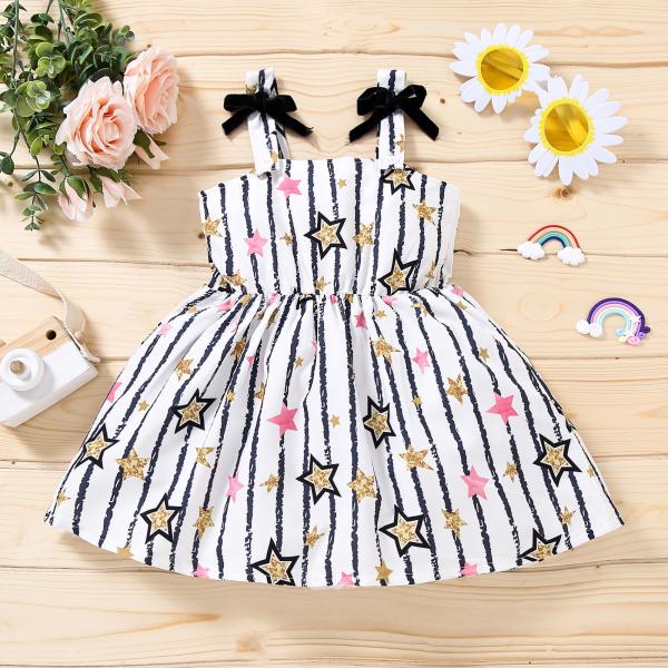 Little Star Pattern 30in Children'S Dress Clothing Summer Black And White