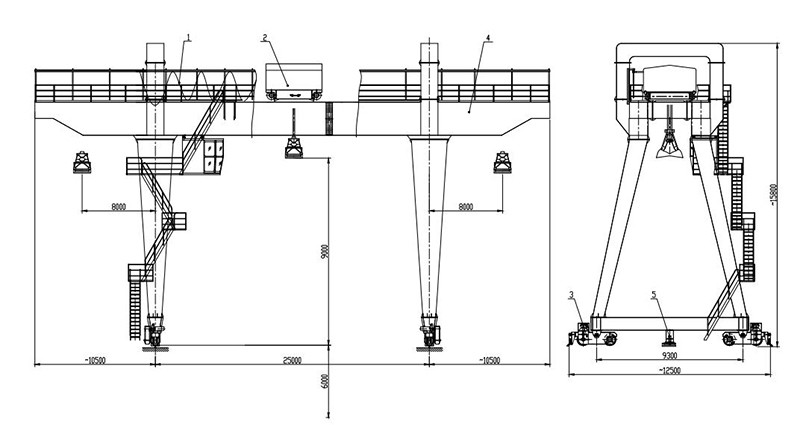 Industrial Shore EOT Double Girder Gantry Crane With Grab Bucket
