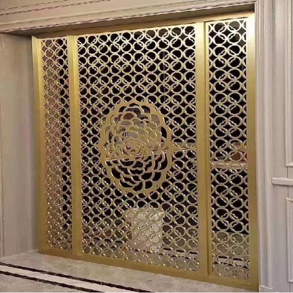 Golden decorative metal frame room divider wall panel