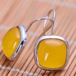 925 Sterling Silver Square Yellow Chalcedony Dangel Earrings (XH052420W)