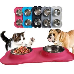 Wholesale Pet Silicone Anti Spill Bowl Dog Stainless Steel Eating And Drinking Double Bowl from china suppliers