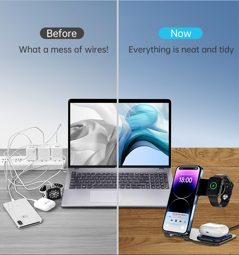 3-In -1 Bracket Aluminum Alloy Wireless Charger For Phone Earphone Watches