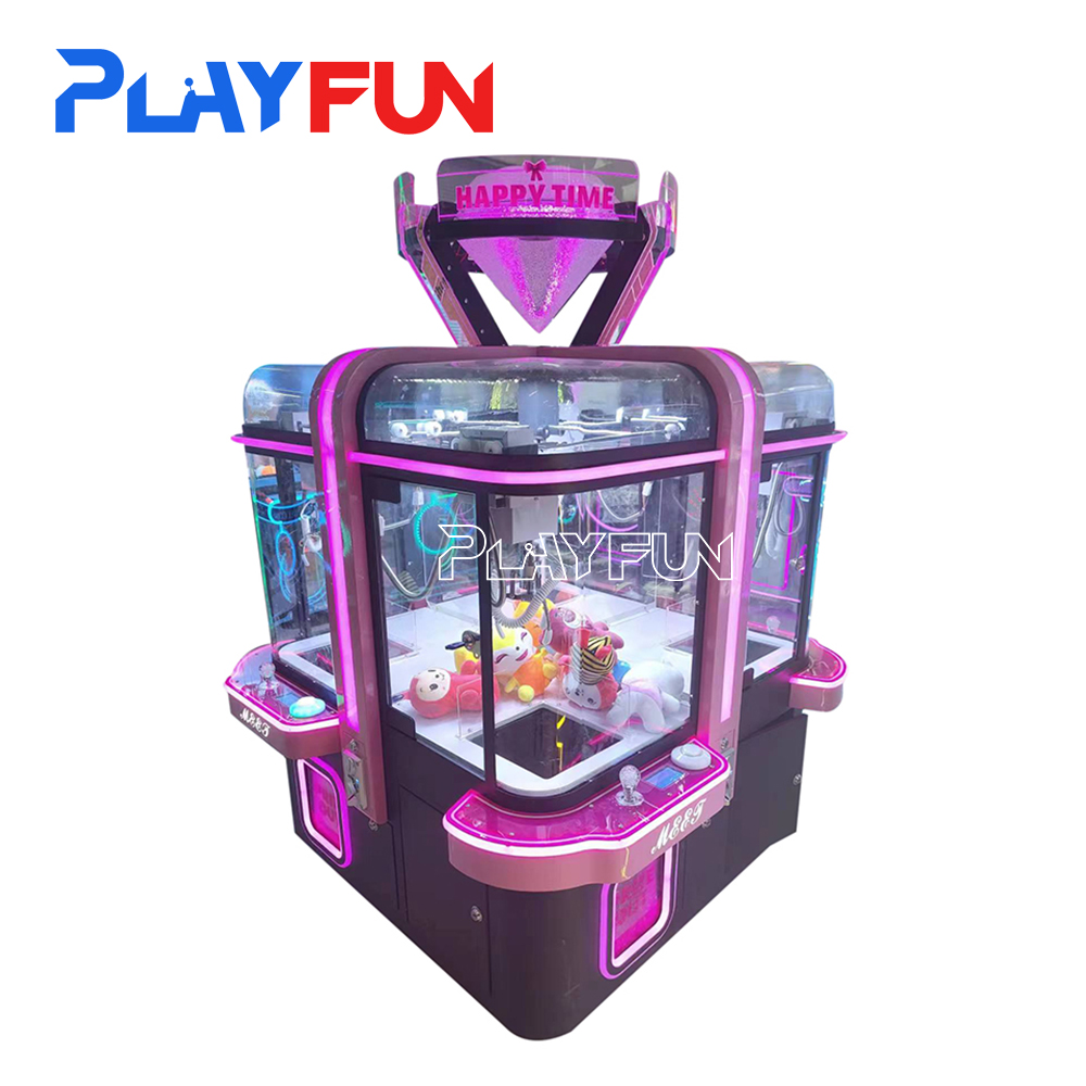 Playfun High Quality Happy Time Coin Operated 4 Players Toys Plush Grabber Claw Crane Doll Game Machine for Kids