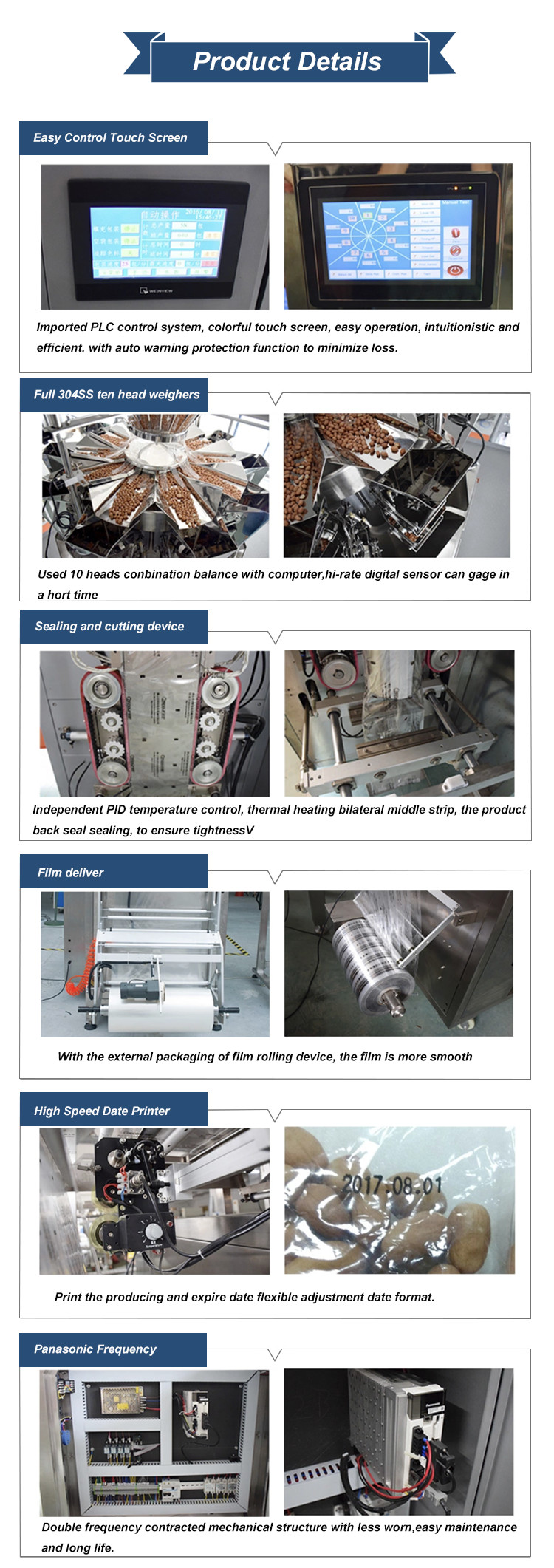Multihead Pillow Bag Granule Vertical Packing Machine For Snacks