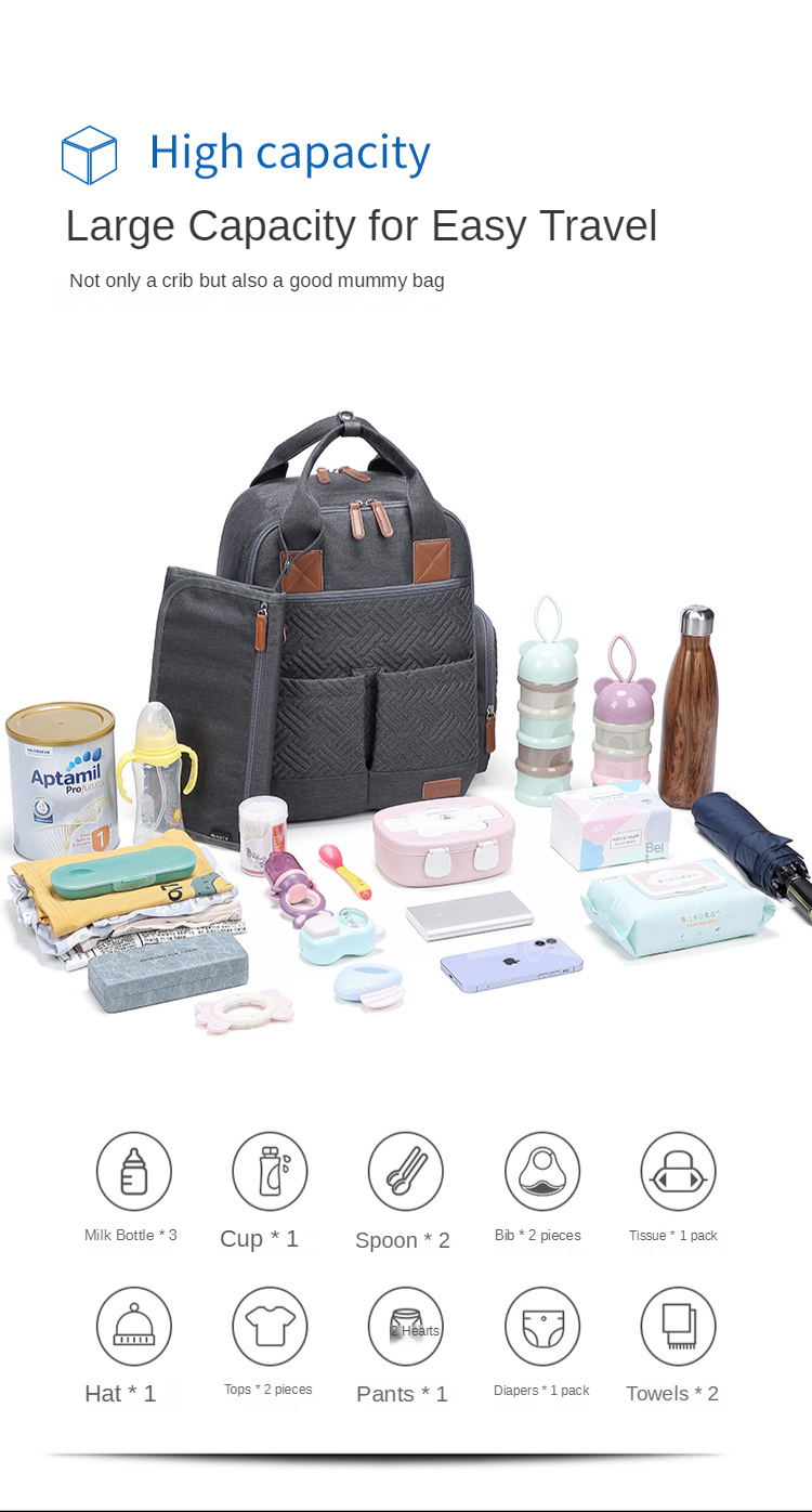 23L Embroidered Large Capacity Diaper Bag Backpack 0.9kg