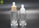 Empty Cosmetic 30ml 50ml Luxury Flat Shoulder Square Clear Glass Essential Oil