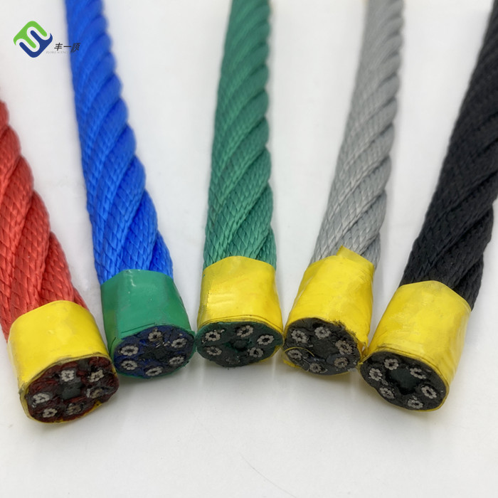 6*8 FC Twisted Polyester Combination Rope 16mm 6 Strand With Metal Core