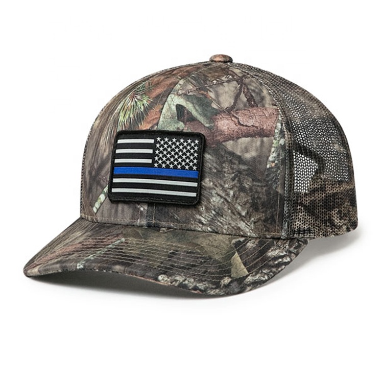 Plain Camo Trucker Hat Mesh Back with embroidery patch, Unisex Mesh Trucker Cap