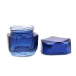 Blue Glass 50g Square Cosmetic Jar UV plating wear resistant