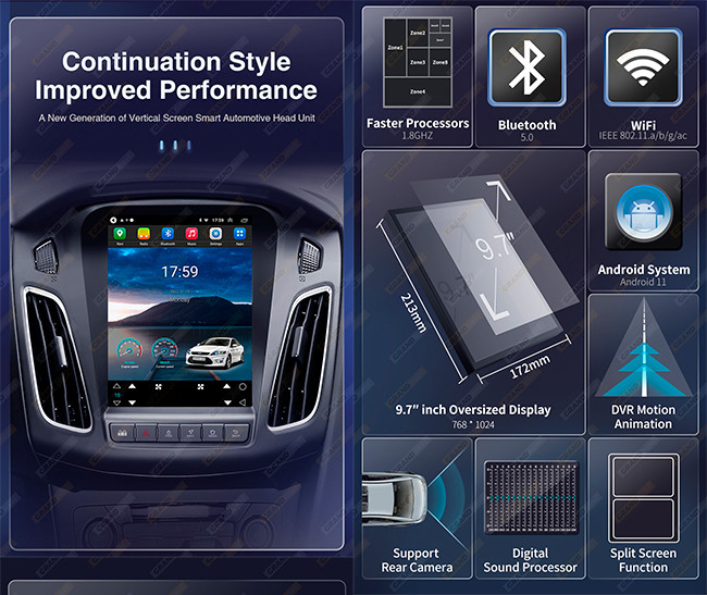 CAR DVD MULTIMEDIA PLAYER FOR FORD FOCUS 3 MK 3 2011-2019 ANDROID 10 PX6 4G LTE STEREO 2 DIN AUTO HEAD UNIT