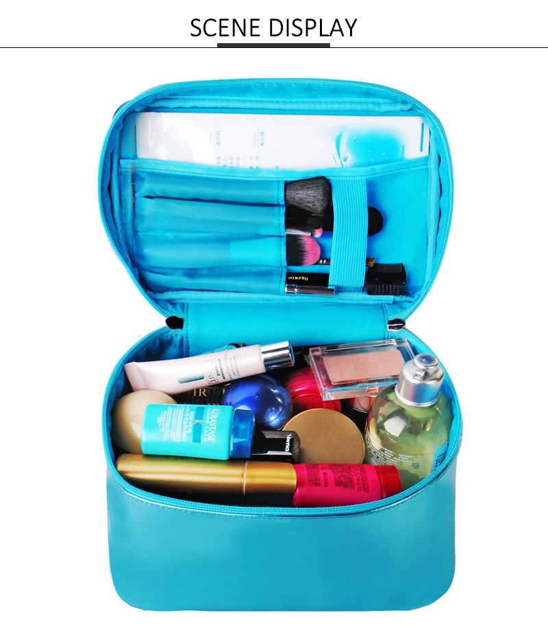 Daily Waterproof Blue Wash PU Cylinder Makeup Bags
