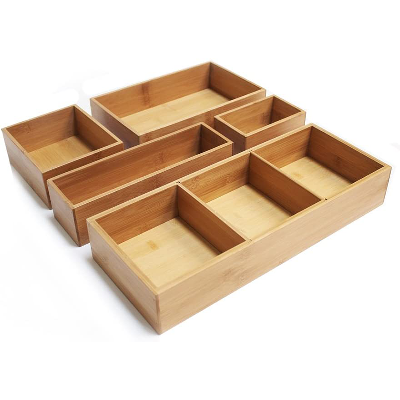 Office Desk Supplies and Accessories Bamboo Wood Drawer Organizer Box Bin Set 5 Pieces