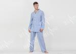 Blue Striped Style Mens Luxury Sleepwear / Mens Long Sleeve Pjs Fashion Design