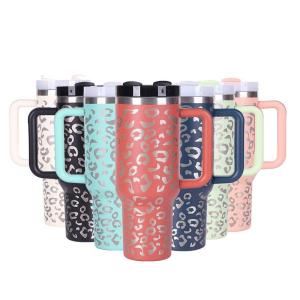 Wholesale Eco Friendly 40 Oz Stainless Steel Tumbler With Handle Insulated Simple Modern Leopard Tumbler 1200ml Portable Large Capacity Fits Most Car Cupholders from china suppliers