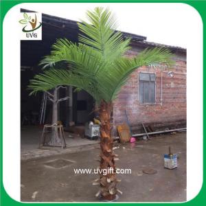 China UVG PTR018 indoor use 3 meters plastic palm tree artificial leaves with natural bark on sale