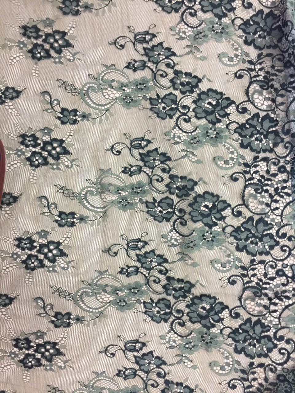 100% Nylon Eyelash Lace Fabric Hot Selling Ivory green double color