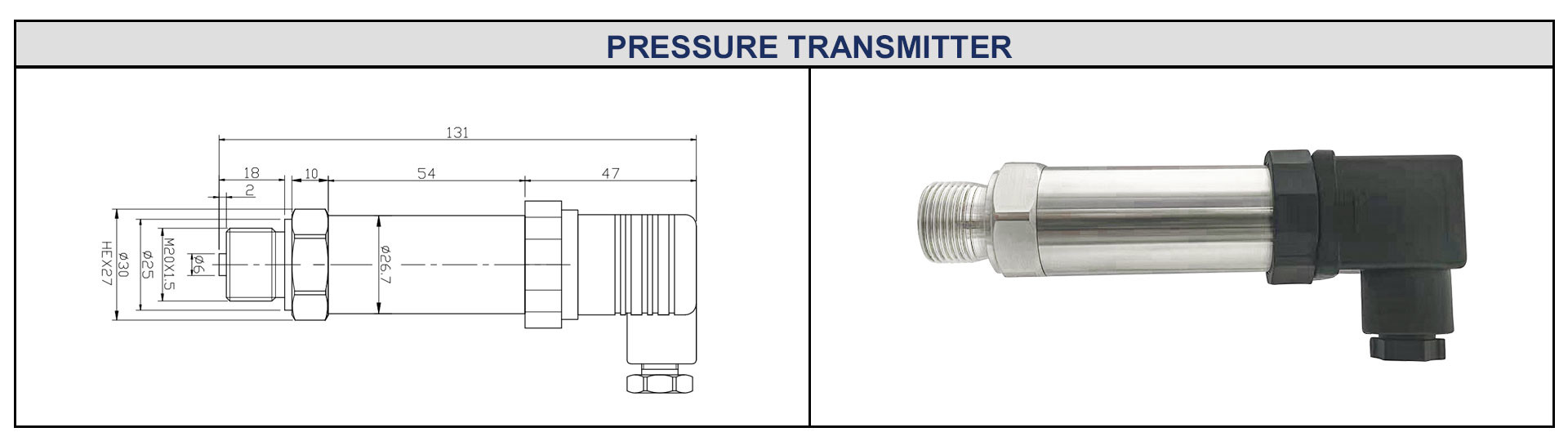 Water Oil Pressure Transmitter Sensor 4-20mA Diffusion Silicon Pressure Transducer