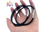 Snap Fastener Black Woven Mens Leather Bracelets Engraved