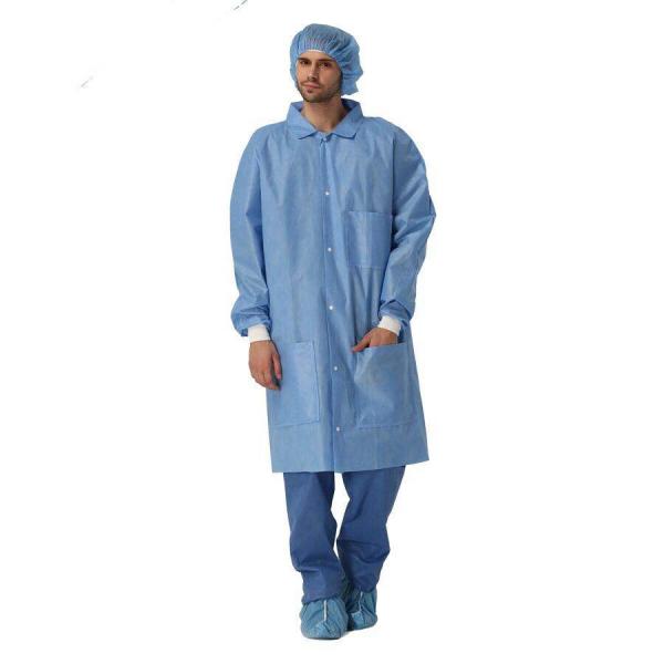 Anti - Static Disposable Non Woven Lab Coat Fluid - Resistant With Pocket Food