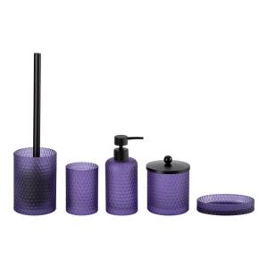 Wholesale 5pcs Glass Bathroom Accessories Set Purple Round Shape With Diamond Pattern Lotion Pump Bottle Tumbler from china suppliers