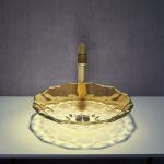 OEM Ball Shape Glass Wash Basin Crystal Vessel Sinks Yellow Color Countertop