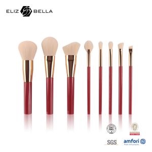 Wholesale 8pcs Red Plastic Handle Makeup Brush Rose Gold Ferrule 100% Syntheitc Hair OEM from china suppliers