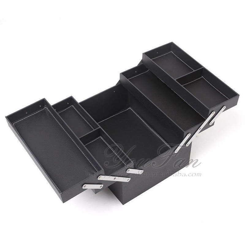Professional Makeup Vanity Box , Removable PU Leather Cosmetic Travel Bag