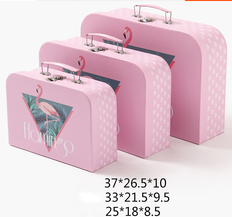 Pink Lovely Baby Cardboard Suitcase Gift Box with Lock and Handles Industrial Shoes Clothing