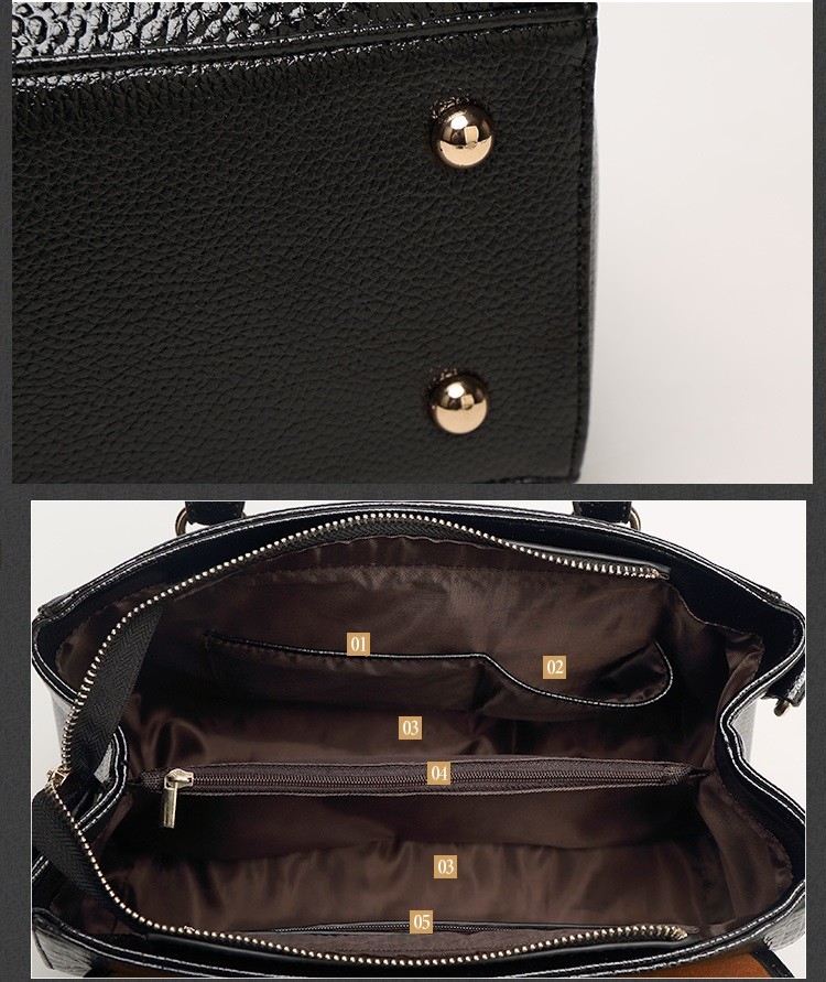 Handbag Black Patent Full Grain Leather Handbags Womens Summer