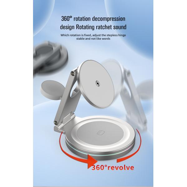 360-Degree Rotation 15W Magnetic Wireless Charger with Type C Cable 98.3*24.7*95.8mm