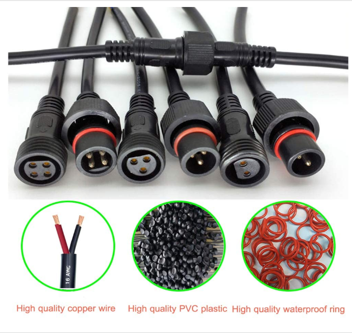 2Pin Waterproof LED Connector IP65 20cm 16AWG Wire Male / Female