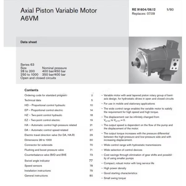 Wheel Crane Hydraulic Bent Axis Piston Motor A6VM80 A6VM107 A6VM55 A6VM160 A6VM200