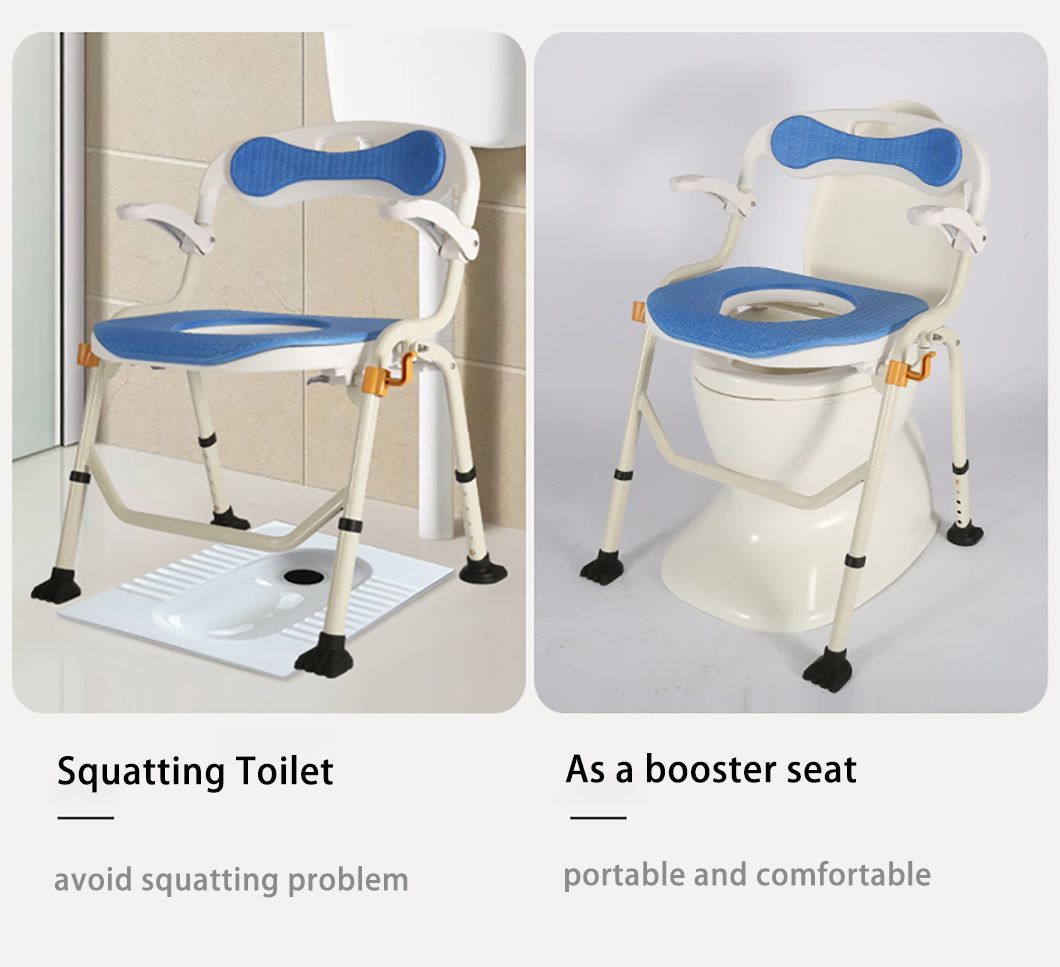 Lightweight Steel Commode Chair 3 in 1 Toilet Seat Shower Chair Height Adjustment Elderly Care Folding Rehabilitation Equipment