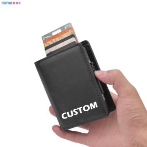 Wholesale Leather Business Pop Up Magnet Rfid Credit Wallet With Metal Box For Id Card Men Card Holders from china suppliers