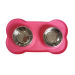 Pet Silicone Anti Spill Bowl Dog Stainless Steel Eating And Drinking Double Bowl