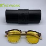 Portable Black Thick PU Leather Metal Eyeglass Case Stylish Valuable Gifts