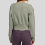 Cotton Fashion Cut And Sew Loose Fitness Crop Top Women Crew Neck Workout