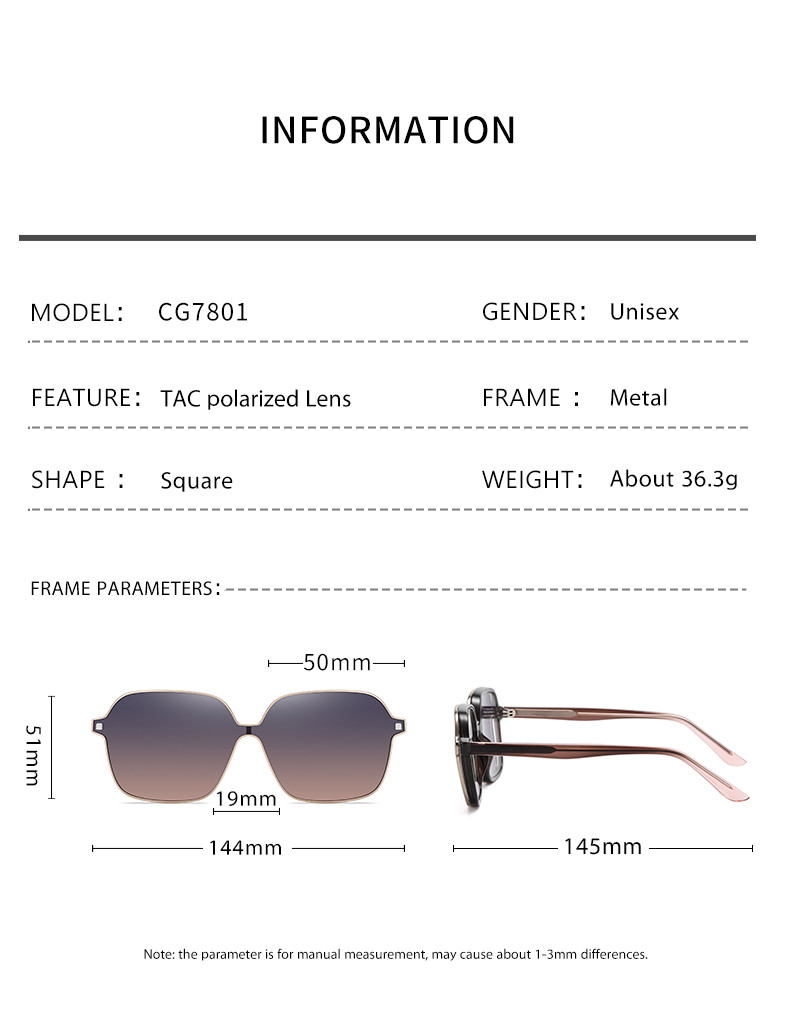 Unisex Clip On Magnetic Sunglasses For Women Polarized UV Protection Retro Square