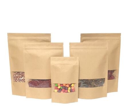 New product custom printing kraft brown paper food zipper bags with hang hole