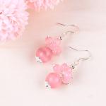 Handmade Crystal Stone Earrings Pink Cat's Eye Flower Gemstone Beaded Earrings