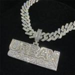 925 silver iced out cuban link chain Custom logo pendant hiphop jewelry for Rap