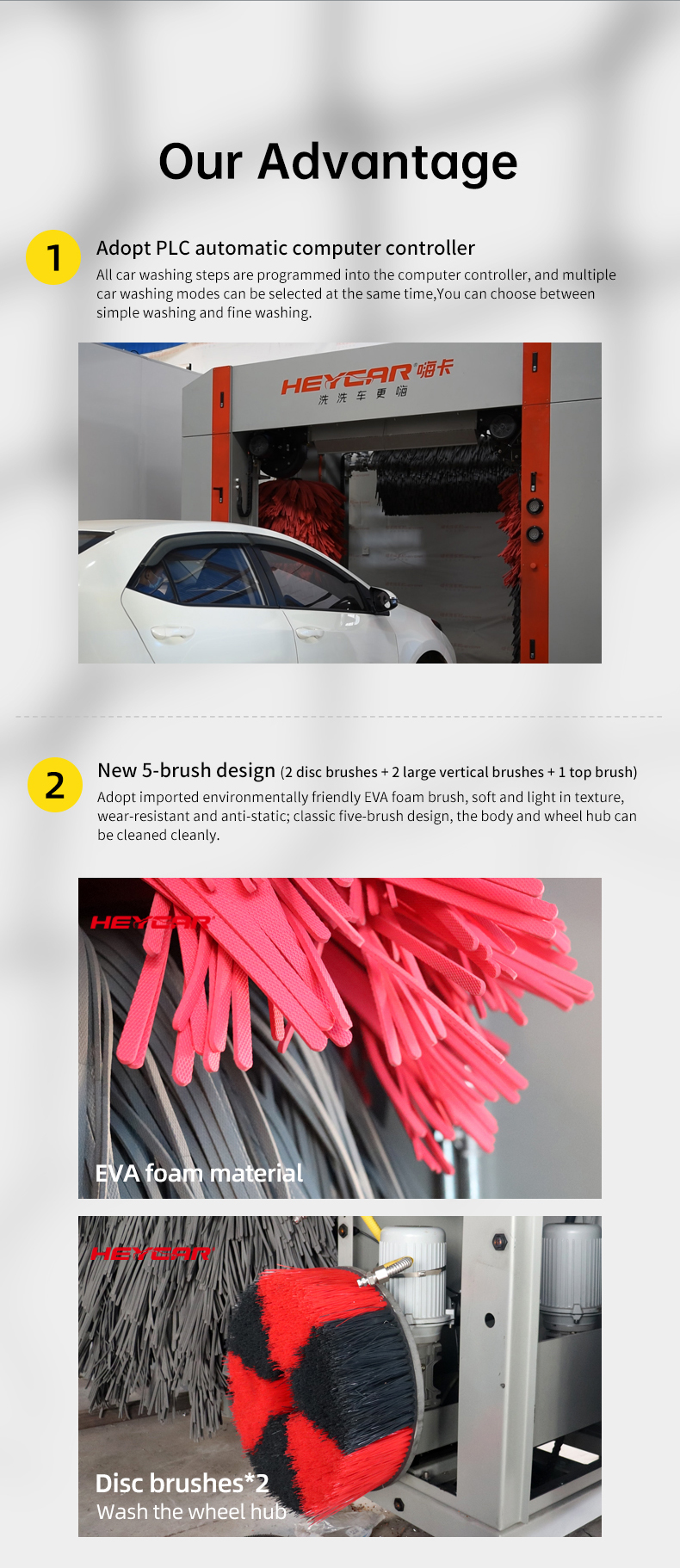 Water Spraying System Full Automatic Car Wash Tunnel Machine with Dryer and Drying Brushes 368*230*285cm