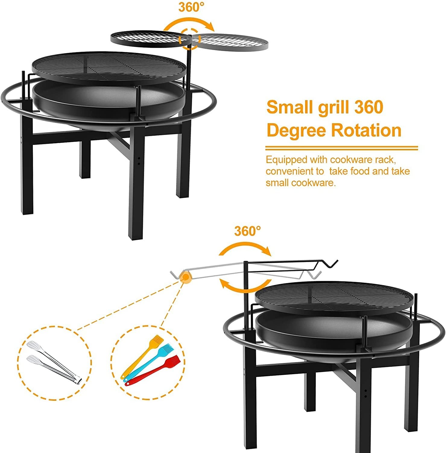32'' Steel Barbecue Outdoor Wood Burning Fire Pit Backyard With Cooking Grill