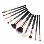 Jessup 10pcs Real Hair Makeup Brush Set Black And Rose Gold Makeup Brushes