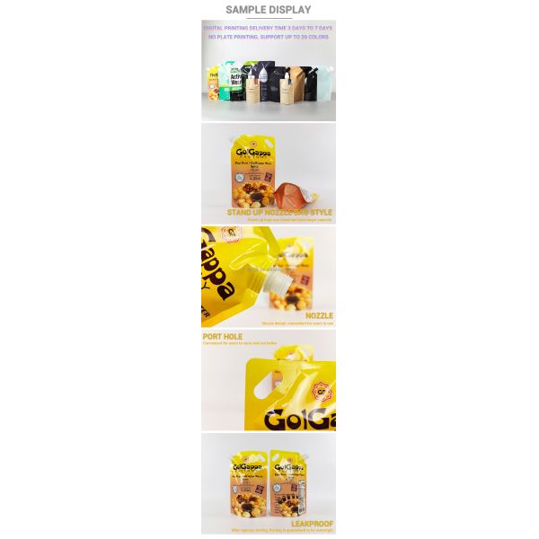 Low MOQ 100PCS 100ml 150ml 200ml 500ml Custom Plastic Reusable Beverage Liquid Drinks Packing Stand up Pouch with Spout