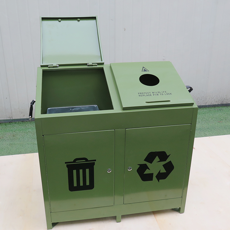 2020 New style waste cans price bear proof dust bins two compartments with locks steel metal garbage bins