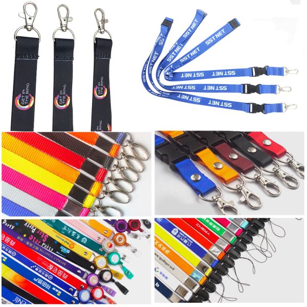 Custom Printed Polyester Lanyard with Metal Hook Attachment for ID Card Holder Neck Strap