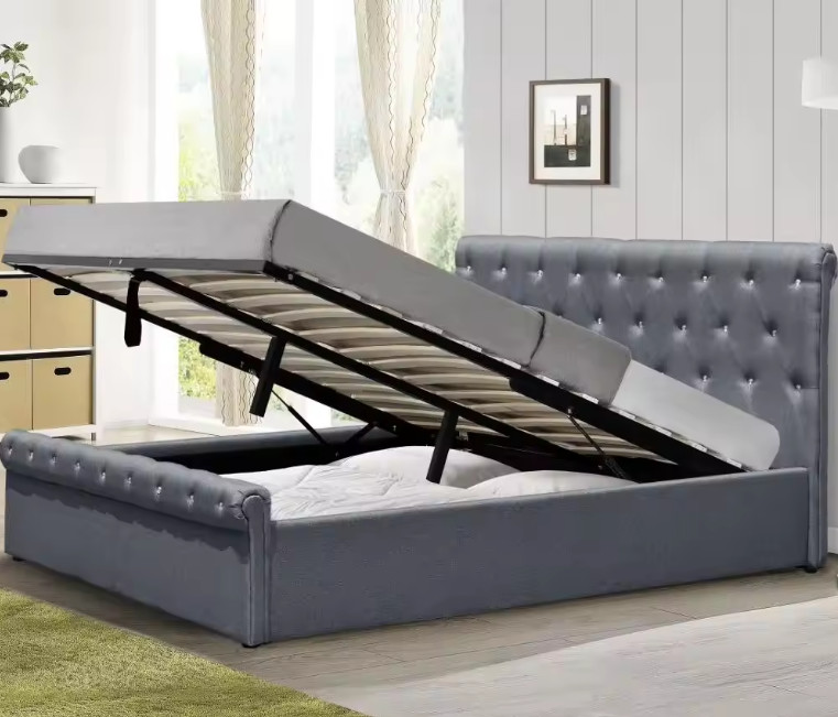 Lift Up Storage Bed Full Size Upholstered Bed with Tufted Headboard and Storage Underneath