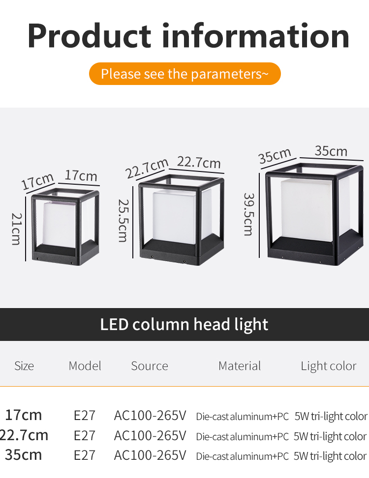 Die Cast Aluminum Solar Pillar Light 5 Watt E27 Base For Outdoor Driveway