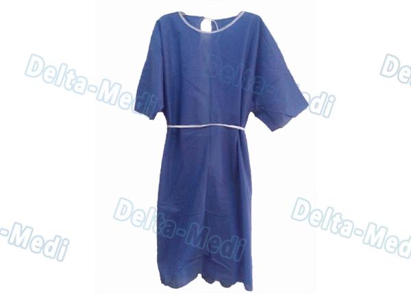Comfortable Short Sleeve Disposable Patient Gowns , Blue Isolation Gowns CE
